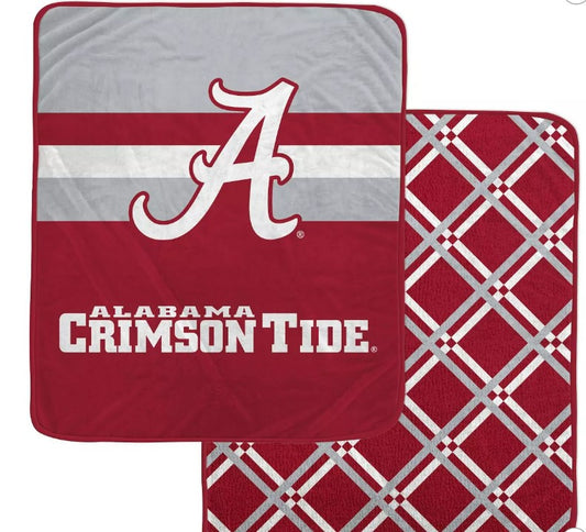 PS NCAA Alabama Crimson Tide Center Logo Half Stripe Diamond Faux Shearling Blanket