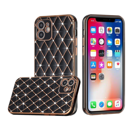 iP14Pro TPU DiamElectGrid BlkGld