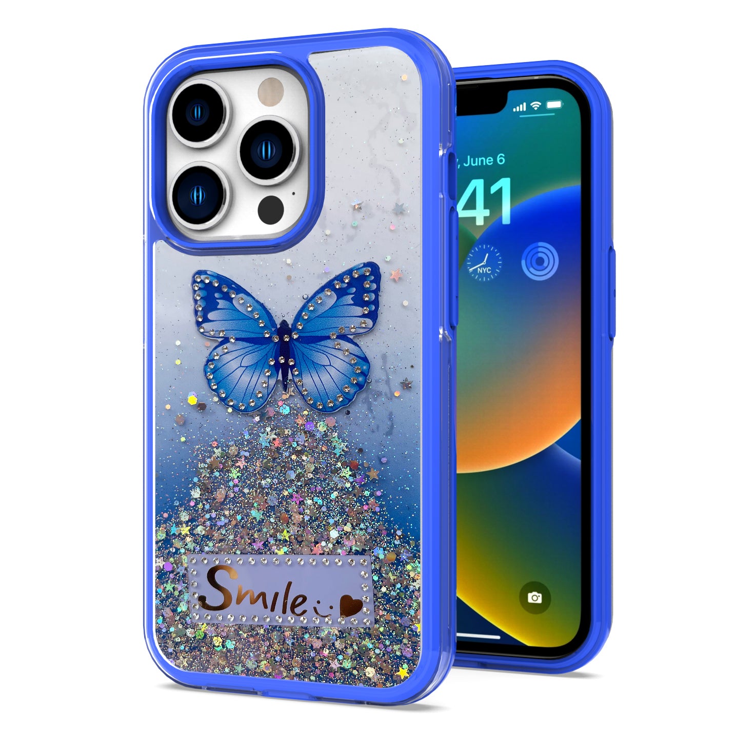 iP14+ Happy Glitt Butterfly Blue