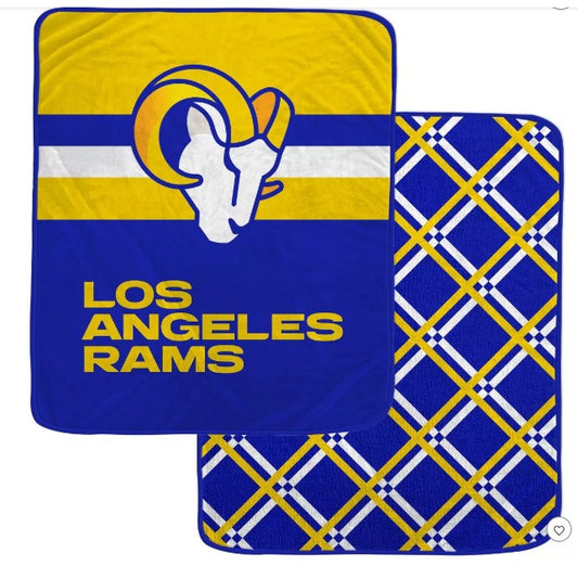 PGS NFL Los Angeles Rams??Center Logo Half Stripe Diamond Sherpa Blanket 50x60