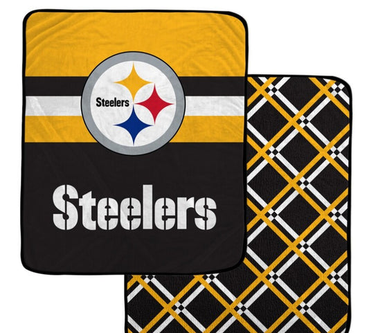 PGS NFL Pittsburgh Steelers??Center Logo Half Stripe Diamond Sherpa Blanket 50x60