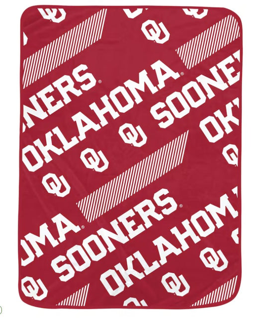 PGS NCAA Oklahoma Sooners??Slanted Half Wordmark Ultra Soft Throw Blanket 50x70
