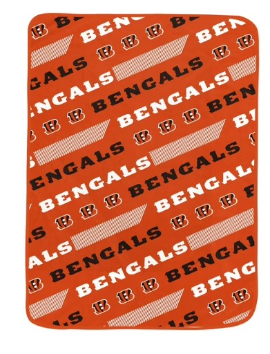 PGS NFL Cincinnati Bengals Slanted Half Wordmark Ultra Soft Throw Blanket 50x70