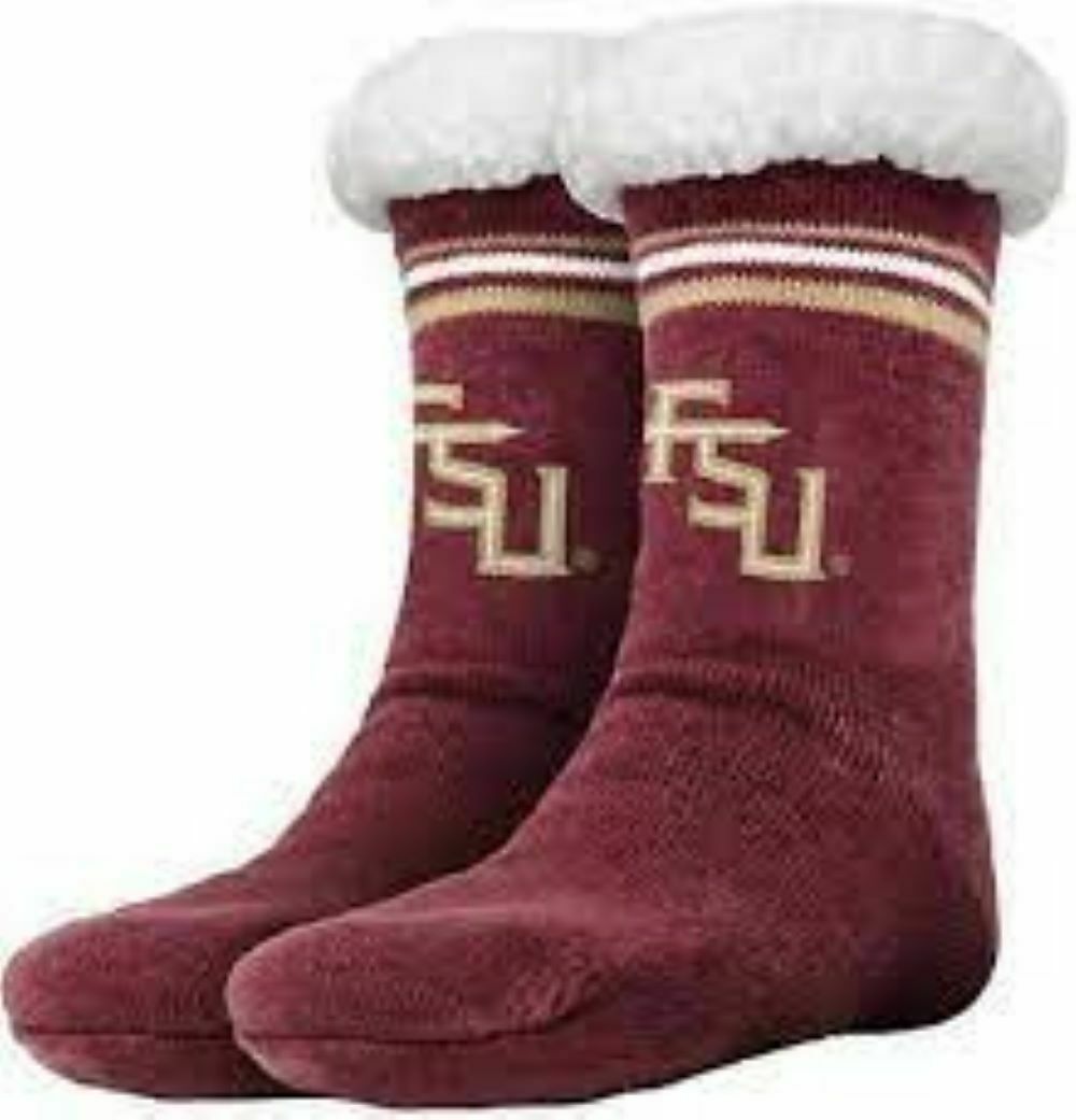 FOCO NCAA Florida State Seminoles Solid Stripe Logo Footy Slippers Non-Skid Bottom