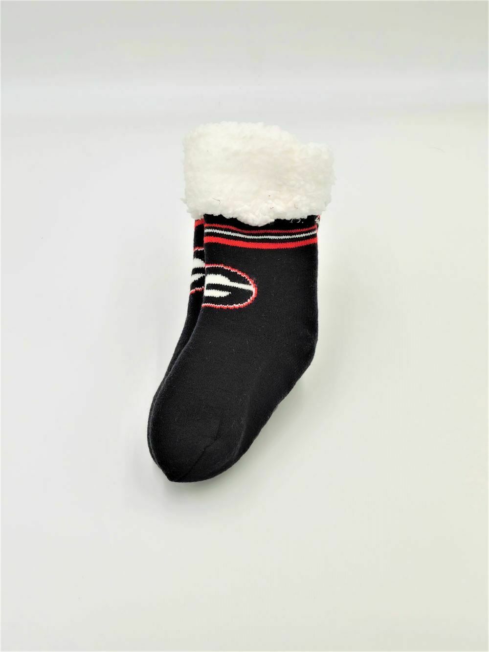 FOCO NCAA Licensed Georgia Bulldogs Solid Stripe Logo Youth Footy Slippers