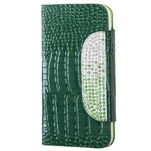 Asmyna Crocodile Bling Belt Wallet  For iPhone 6, 6s (4.7") Green Silver