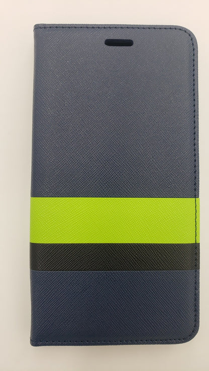 GSA 3-Tone Flip Wallet Case For iPhone 6 Plus, 6S Plus - Blue/Neon Green/Black