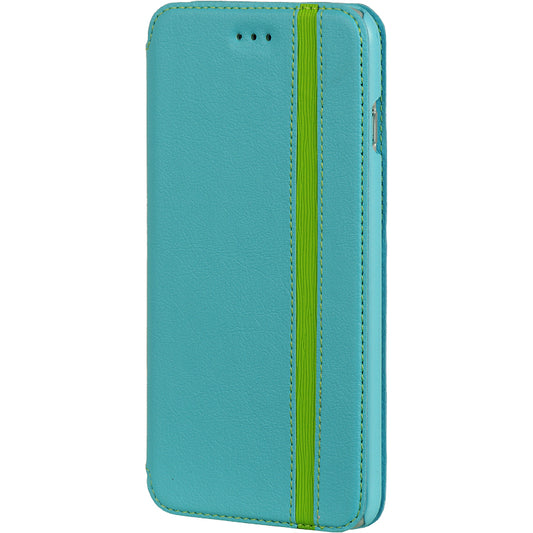 GSA Business Style Stand Wallet Case for the iPhone 6 PLUS - Blue Leather/Green Stripe