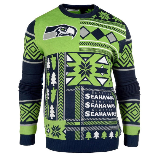 FOCO NFL Licensed Seattle Seahawks Patches Ugly Sweater - XXL