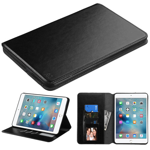 Mybat Folio Leather Wallet Cover for Apple iPad Mini 4, A1538 & A1550 Black