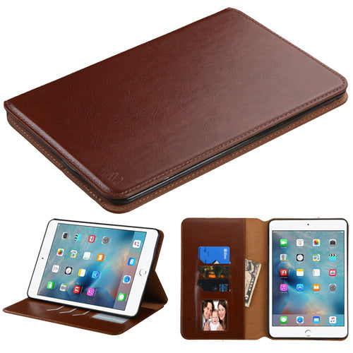 Mybat Folio Leather Wallet Cover for Apple iPad Mini 4, Brown A1538 | A1550