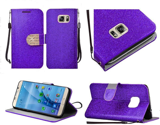 GSA Glitter Bling Flip Wallet Case For Samsung Galaxy S7 - Dark Purple