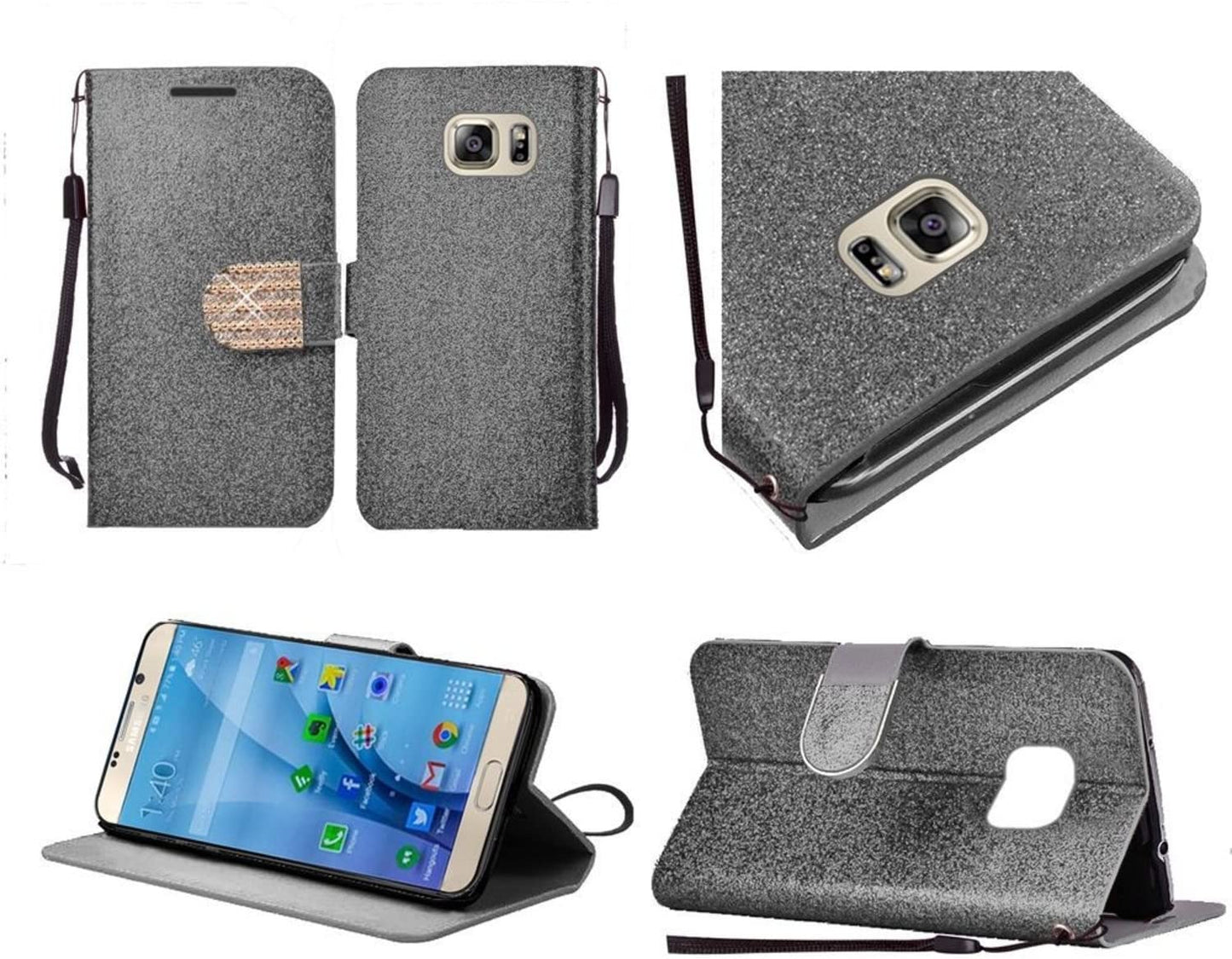 GSA Glitter Bling Flip Wallet Case For Samsung Galaxy S7 - Silver