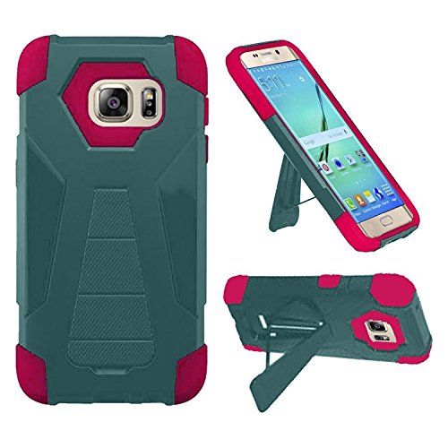 GSA Dual Hybrid Kickstand Case For Samsung Galaxy S7 Edge - Teal/Hot Pink