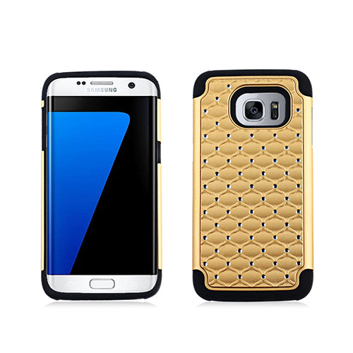 GSA Rhinestone Dual Hybrid Case For Samsung Galaxy S7 Edge - Gold/Black