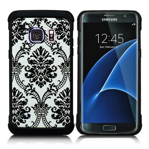 GSA Damask Shock Slim Hybrid Case For Samsung Galaxy S7 Edge G935 - Black/White