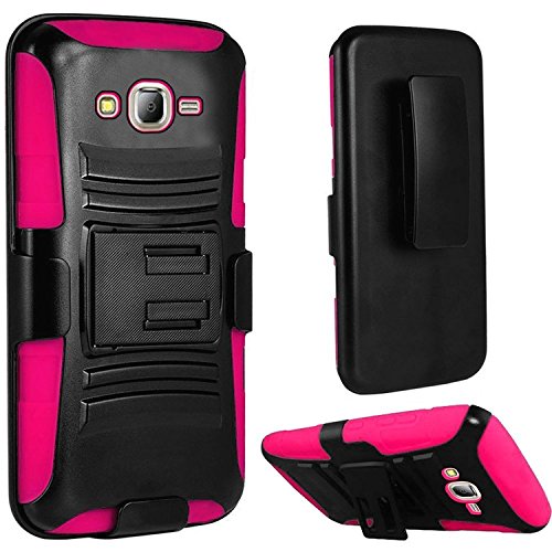 GSA Armor Hybrid Kickstand Case For Samsung Galaxy J7 (2015) - Black/Hot Pink