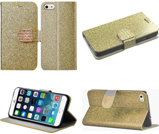 GSA Glitter Bling Flip Wallet Case For iPhone 6 Plus/6s Plus- Gold