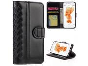 GSA Roma Premium Woven Leather Wallet Case for iPhone 6 Plus, 6S Plus - Black