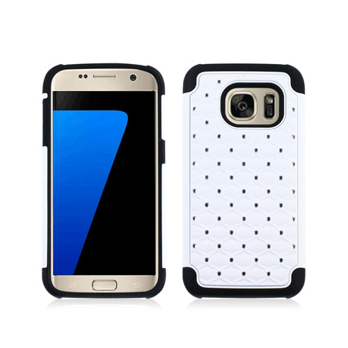 GSA Rhinestone Studded Hybrid Case For Samsung Galaxy S7 - White/Black