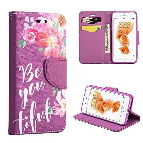 GSA Be-you-tiful Folio Flip Wallet Case For iPhone SE (2022-20), 8 & 7 (4.7")- Purple