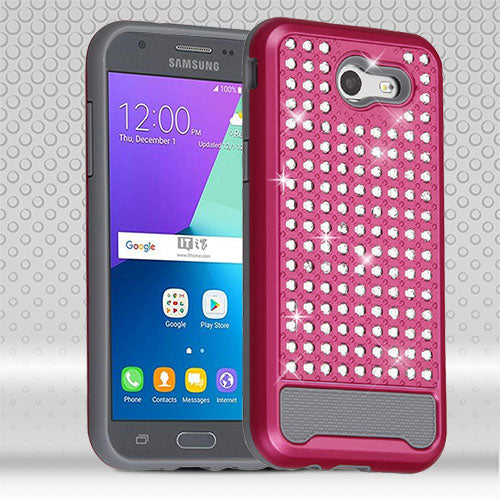 GSA Diamante Bling Hybrid Case For Samsung Galaxy J3 (2017)/J327 - Hot Pink/Gray