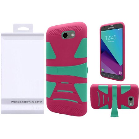 GSA Dynamic Hybrid Kickstand Case For Samsung Galaxy J3 (2017), J327,J3 Emerge,J3 Mission Teal/Pink