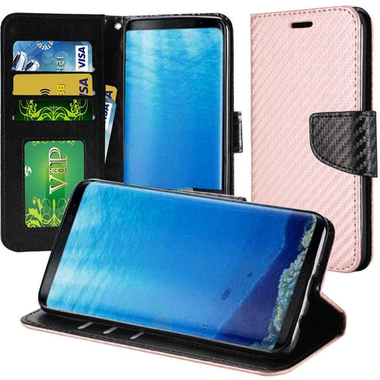 GSA Carbon Textured Two-Tone Wallet Case For Samsung Galaxy S8 - Rose Gold/Black
