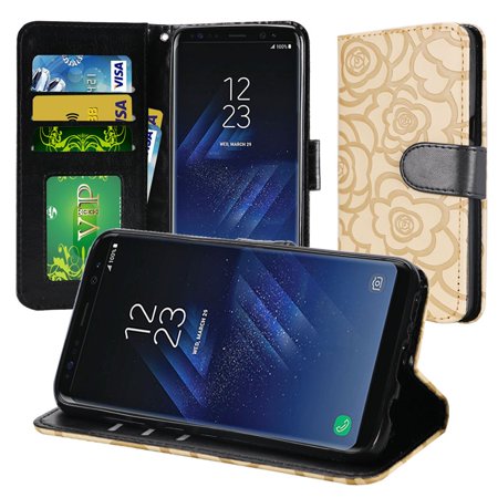 GSA Flip Rose Textured Leather Wallet Case For Samsung Galaxy S8 - Brown