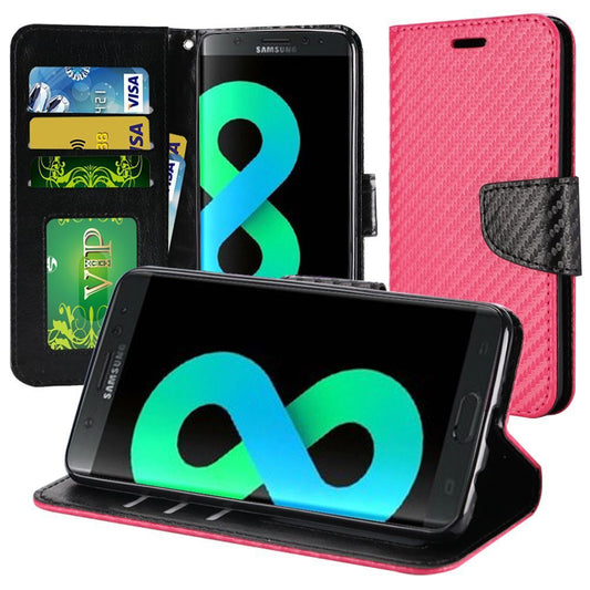 GSA Carbon Flip Wallet Case For Samsung Galaxy S8 Plus - Hot Pink/Black