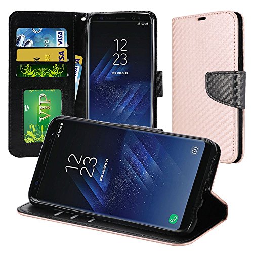 GSA Carbon Flip Wallet Case For Samsung Galaxy S8 Plus -Rose Gold/Black