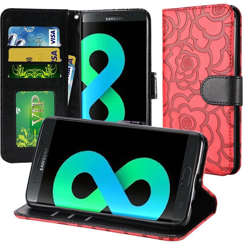 GSA Textured Rose Wallet Flip Case For Samsung Galaxy S8 Plus -Red Black