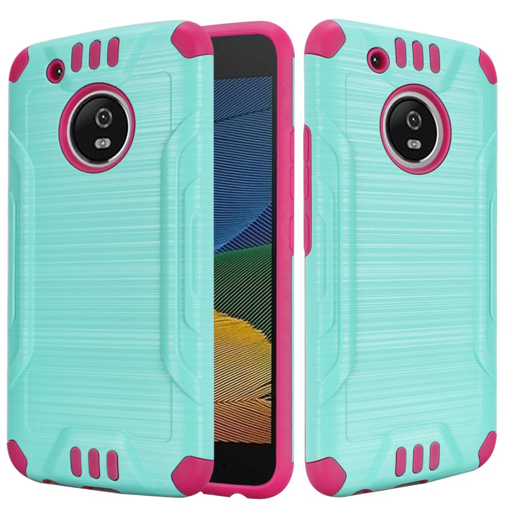 GSA Slim Armor Dual Hybrid Case For Motorola Moto G5 Plus XT1687 - Teal/Hot Pink
