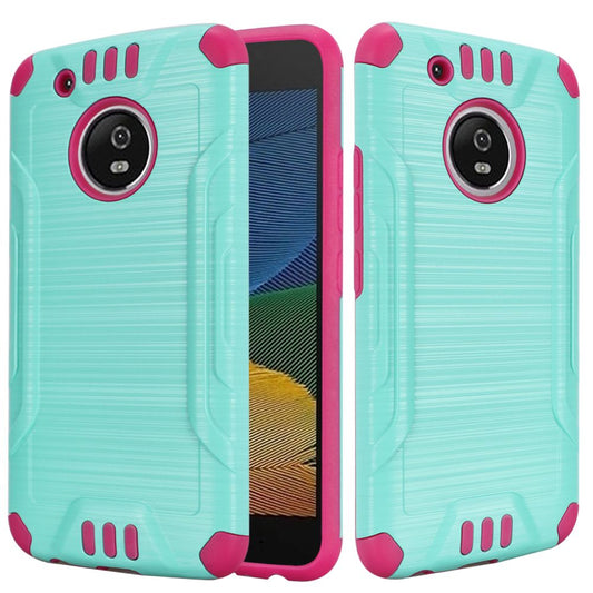 GSA Slim Armor Dual Hybrid Case For Motorola Moto G5 Plus XT1687 - Teal/Hot Pink