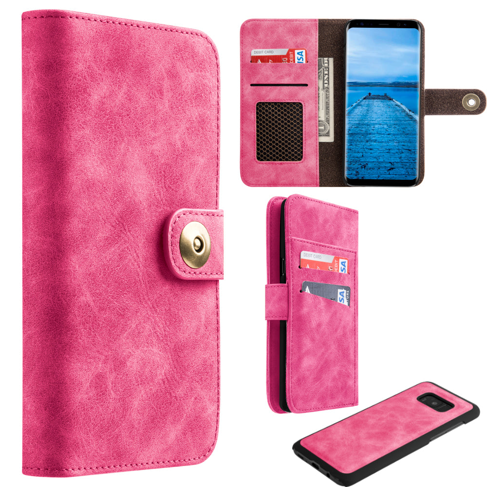 GSA Folio Leather Wallet Detachable For Samsung Galaxy S8 - Pink