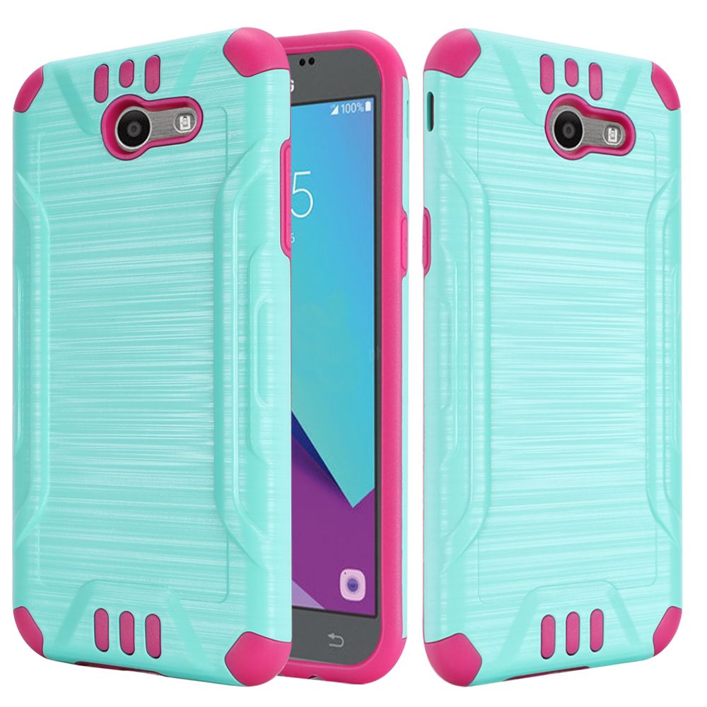 GSA Brushed Hybrid Case For Samsung Galaxy J3 (2017) & J327 - Teal/Hot Pink