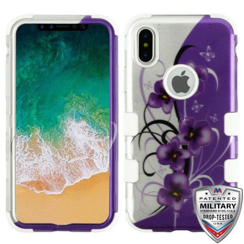 MyBat TUFF Hybrid Petunias Case For iPhone X, XS (5.8") Purple