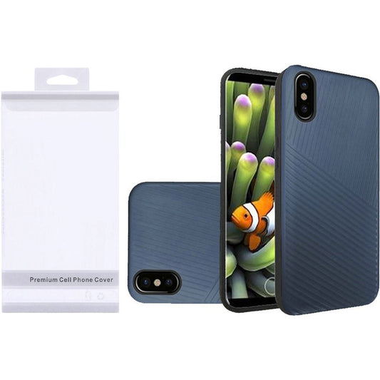 GSA Textured Embossed Lines Hybrid Case For iPhone X, XS (5.8") - Blue