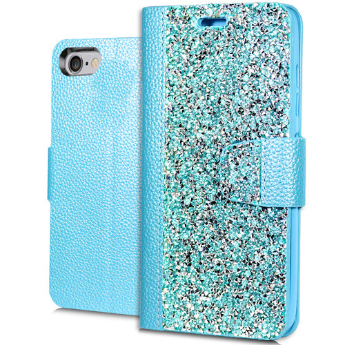 GSA Rock Bling Flip Wallet Case For iPhone 8+, 7+, 6S+ (5.5") - Teal