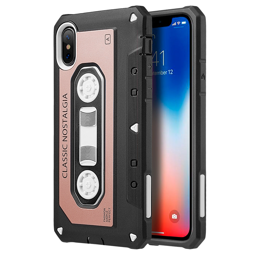 GSA Vintage Cassette Hybrid Case For iPhone X, XS (5.8") Rose Gold/Black