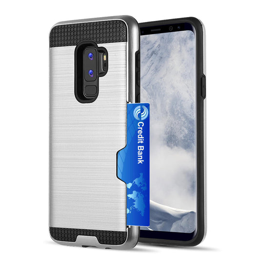 GSA Brushed Credit Card Holder Case for Samsung Galaxy S9 Plus - Silver