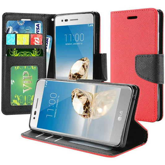 GSA Wallet Credit Card Flip Case For LG Aristo,2, 3, 3 Plus, 3 Plus Red