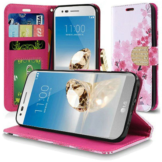 GSA Wallet Credit Card Case For LG Aristo 2, 3 & 3 Plus (Cherry Blossom)