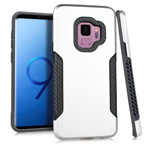 GSA Brushed Case Carbon Edge Grip for Samsung Galaxy S9 Plus - Silver & Black