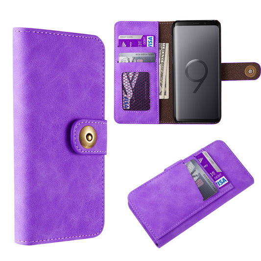 GSA Luxury Leather Wallet Case for Samsung Galaxy S9 Plus Purple