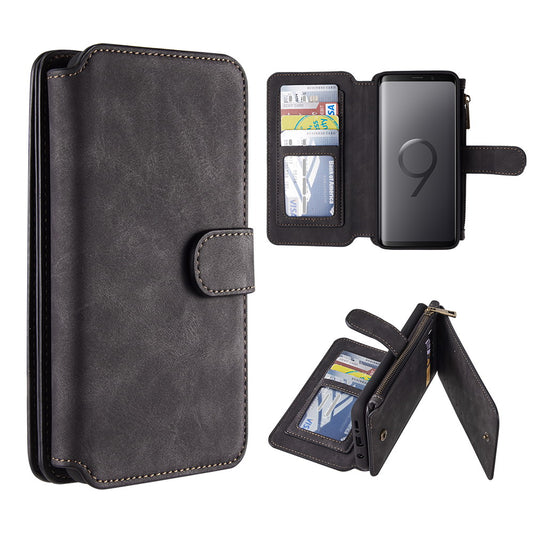 GSA Luxury Leather Flip Wallet Case For Samsung Galaxy S9 - Black