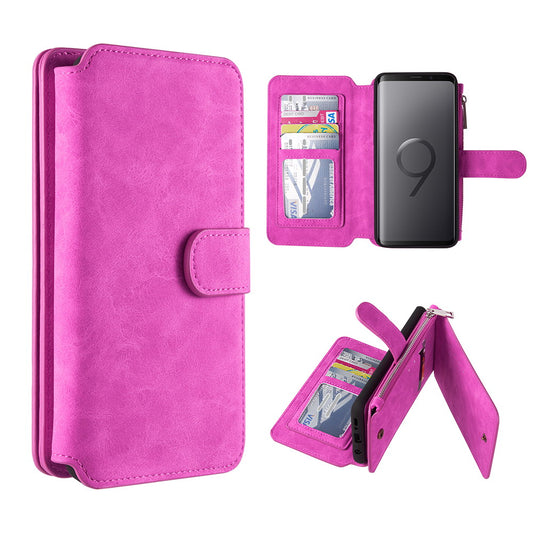 GSA Deluxe Luxury Leather Flip Wallet Case for Samsung Galaxy S9 Plus - Hot Pink