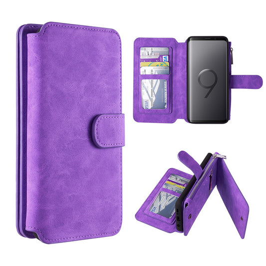 GSA Deluxe Luxury Leather Flip Wallet Case for Samsung Galaxy S9 Plus - Purple