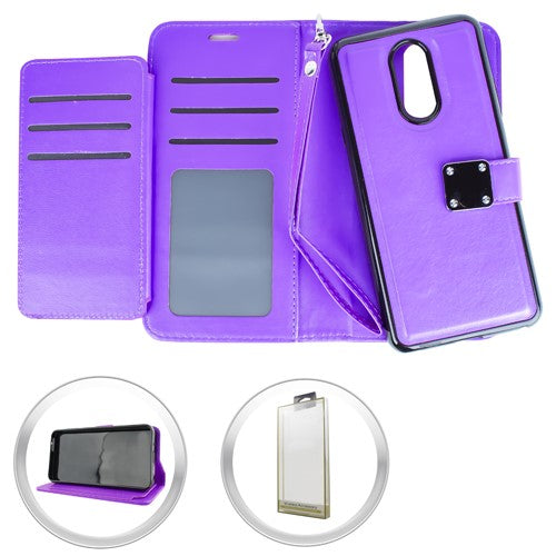 GSA Magnetic Folio Flip Leather Wallet Case For LG Stylo 4 - Purple