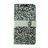 GSA Crystal Diamond PU Leather Flip Wallet Case Black For LG K30, K10 2018, LM-X410, Phoenix Plus, Xpression Plus, Harmony2, Premier Pro LTE